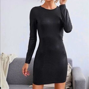 Crocodile Embossed Black Dress